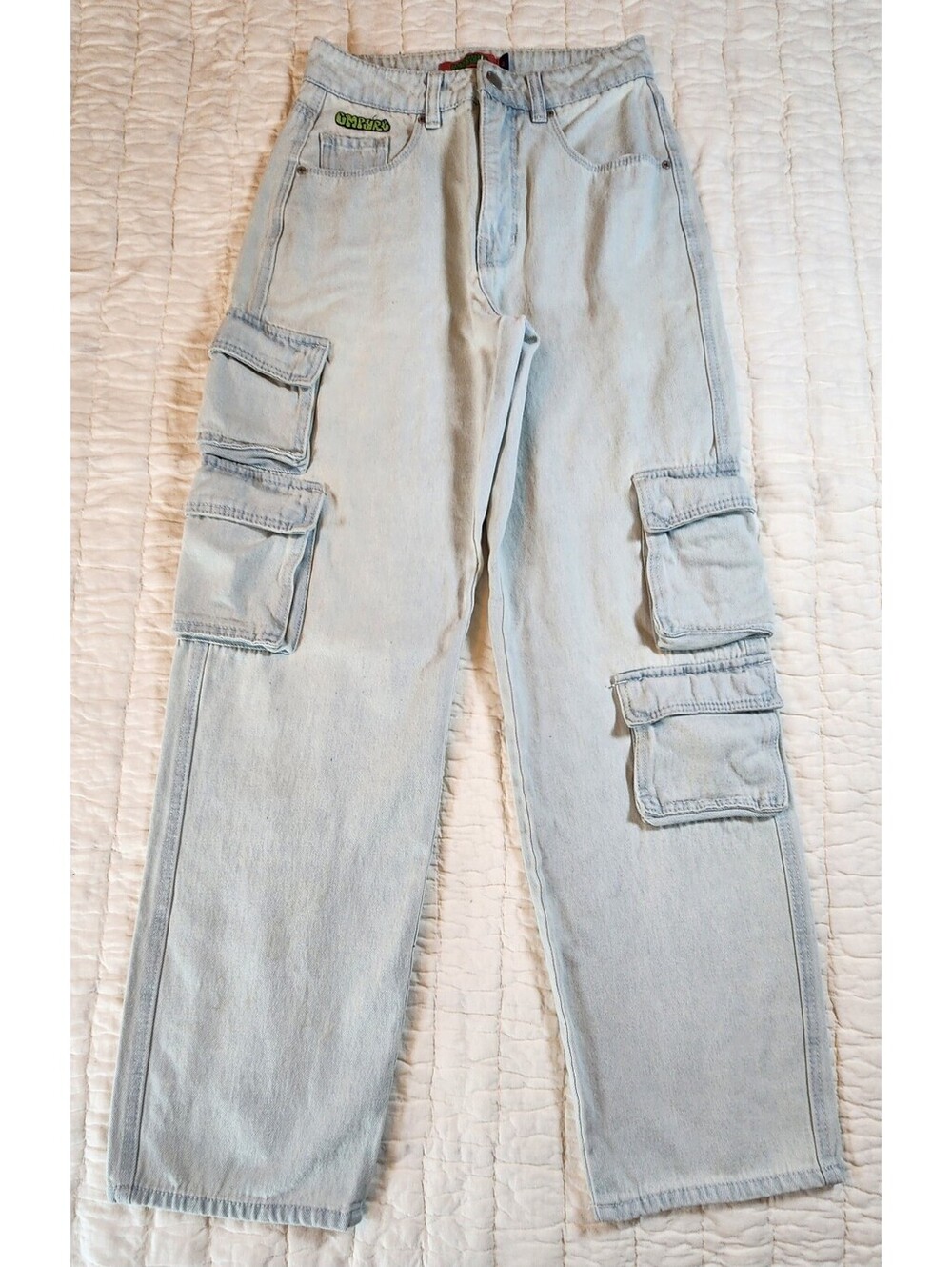 Empyre Tori Cargo Skate Jeans Womens Size 2 Light Blue Wash Baggy Y2K Skater